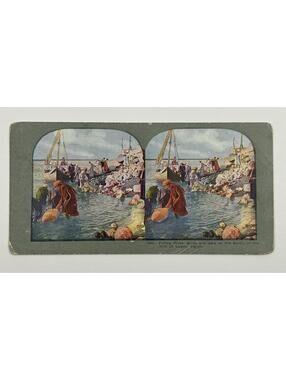 Antique Stereoview Egypt 1385 Filling Water Jars Skins Nile River Luxor  L-1